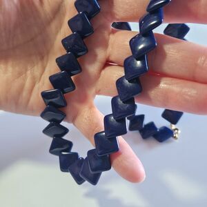 Crown Trifari Vintage Blue Geometric Square Beaded Necklace 19"